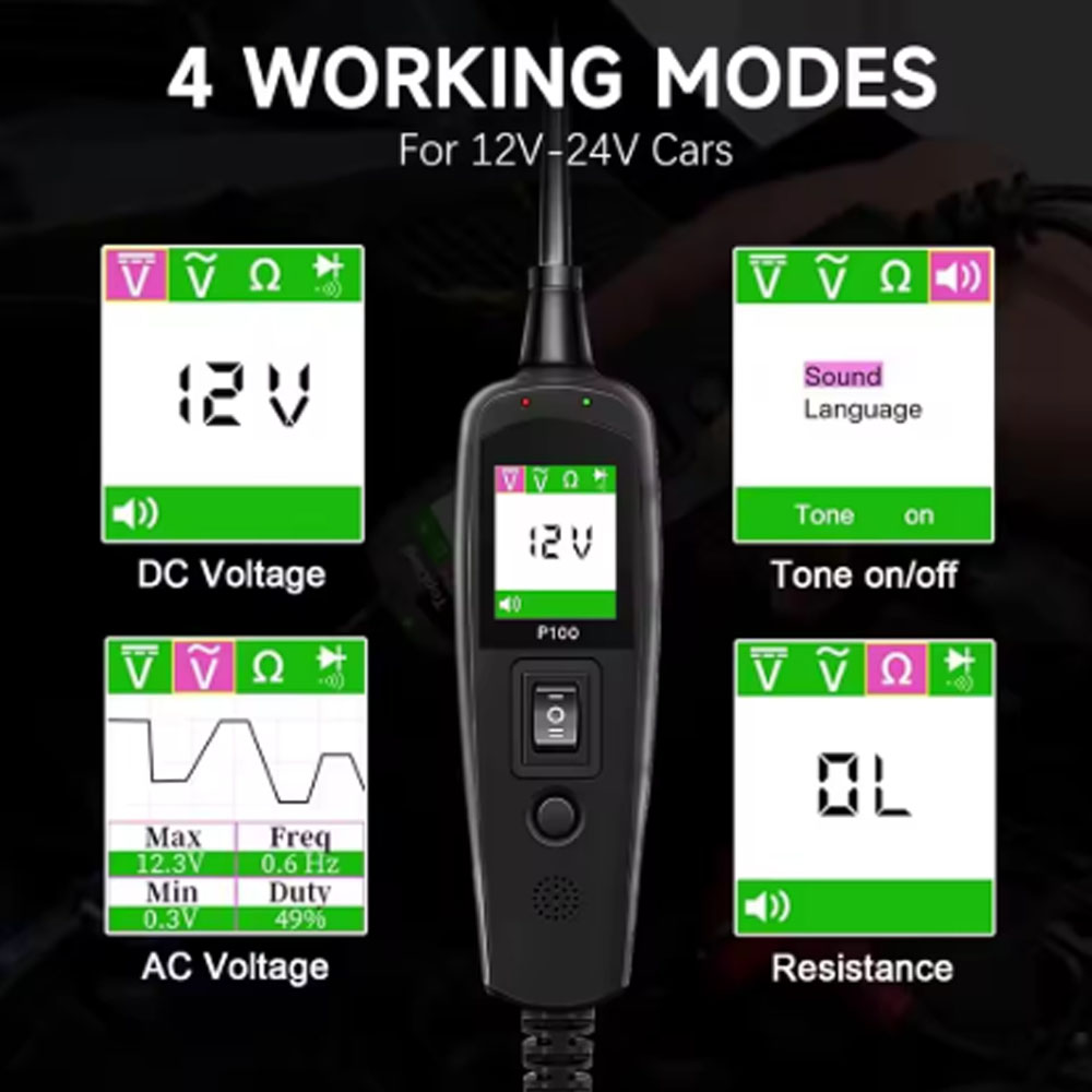 Power Tools English - TopDiag P100 2M 車用電気回路テスター 自動車用パワースキャンプローブキット 12V